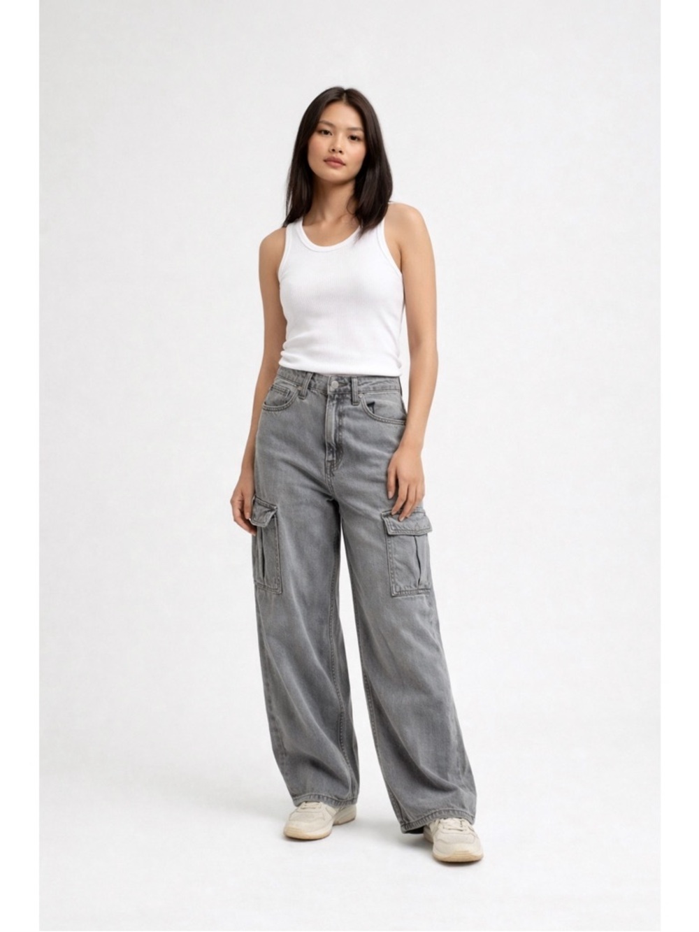 GAP Woman Gray Cotton High Rise Wide Leg Jeans US8 Grunge Contemporary Classic